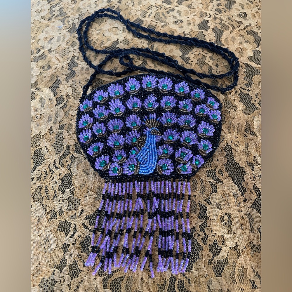 Lady Jade Designs Beaded Peacock Mini Purse